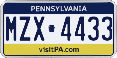 PA license plate MZX4433