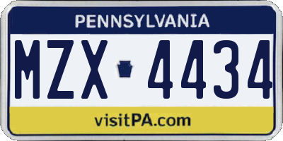 PA license plate MZX4434