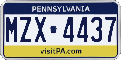 PA license plate MZX4437