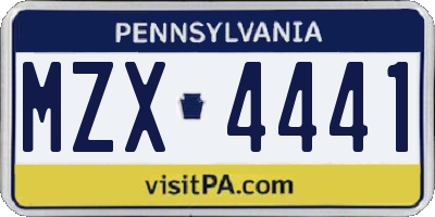 PA license plate MZX4441