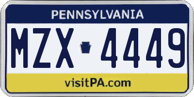PA license plate MZX4449