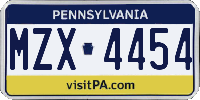 PA license plate MZX4454