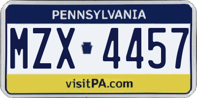 PA license plate MZX4457