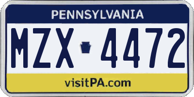 PA license plate MZX4472