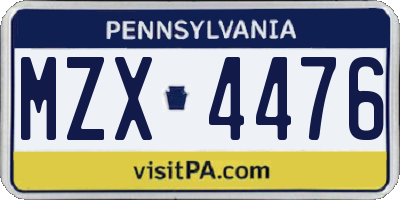 PA license plate MZX4476