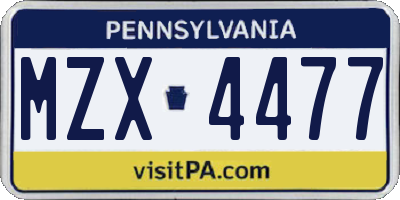 PA license plate MZX4477