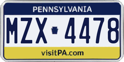 PA license plate MZX4478