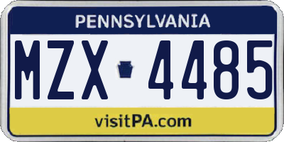 PA license plate MZX4485