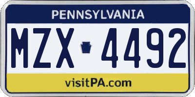 PA license plate MZX4492