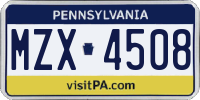 PA license plate MZX4508