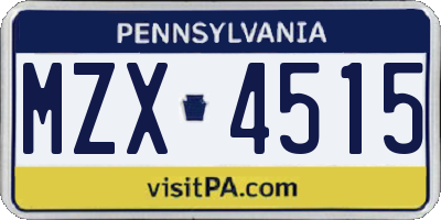 PA license plate MZX4515