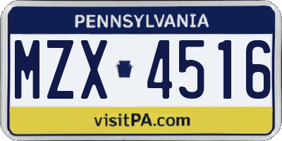 PA license plate MZX4516