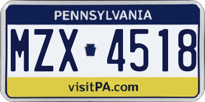 PA license plate MZX4518