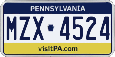 PA license plate MZX4524