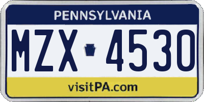 PA license plate MZX4530