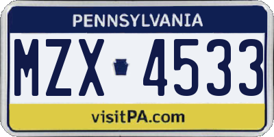 PA license plate MZX4533