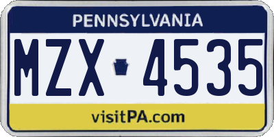 PA license plate MZX4535