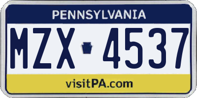 PA license plate MZX4537