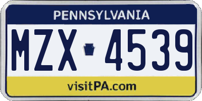 PA license plate MZX4539