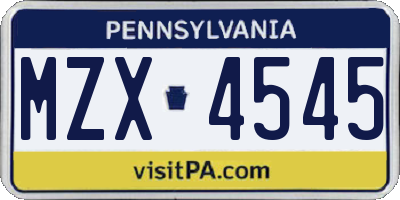 PA license plate MZX4545