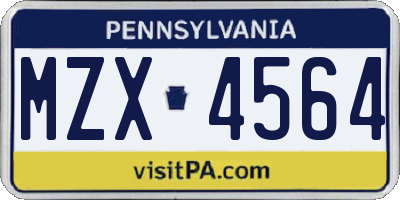 PA license plate MZX4564