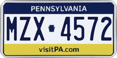 PA license plate MZX4572