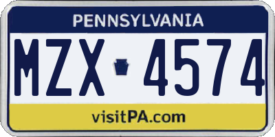 PA license plate MZX4574