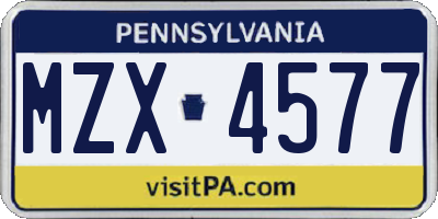 PA license plate MZX4577