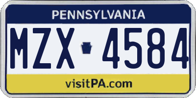 PA license plate MZX4584