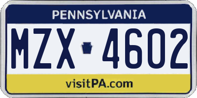 PA license plate MZX4602