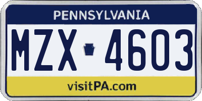 PA license plate MZX4603