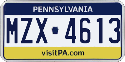 PA license plate MZX4613