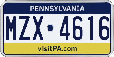 PA license plate MZX4616
