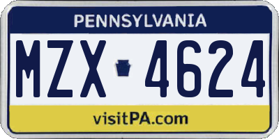 PA license plate MZX4624