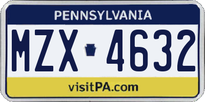 PA license plate MZX4632