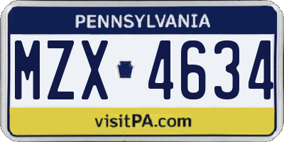PA license plate MZX4634