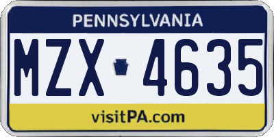 PA license plate MZX4635