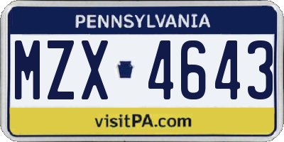 PA license plate MZX4643