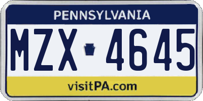 PA license plate MZX4645