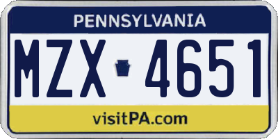 PA license plate MZX4651