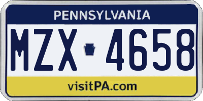 PA license plate MZX4658