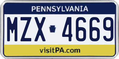 PA license plate MZX4669