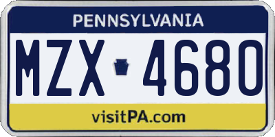 PA license plate MZX4680