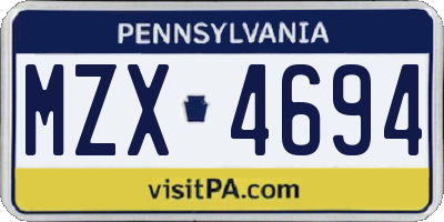 PA license plate MZX4694