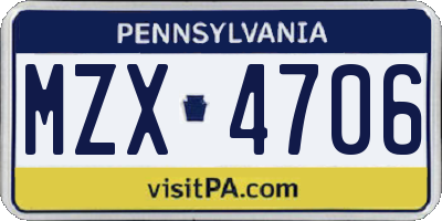 PA license plate MZX4706