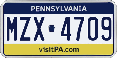PA license plate MZX4709