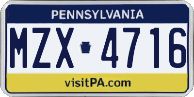 PA license plate MZX4716