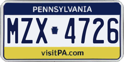 PA license plate MZX4726