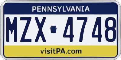 PA license plate MZX4748