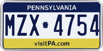 PA license plate MZX4754